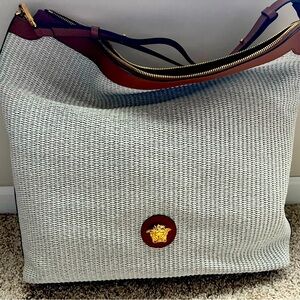 Versace Medusa tote, rafia in summer nude